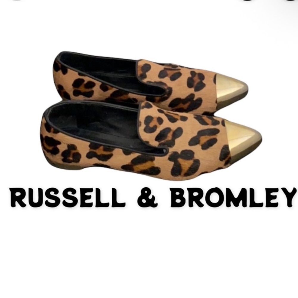 Authentic Russell & Bromley designer fur & leather signature leopard flats 7.5